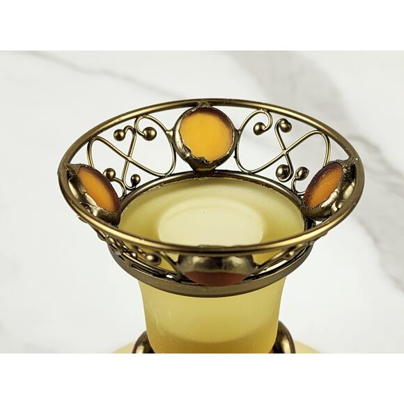 PartyLite Paris Retro Taper Candle Holder Yellow Frosted 3 3/4" Amber Jewel 80's - Picture 9 of 16